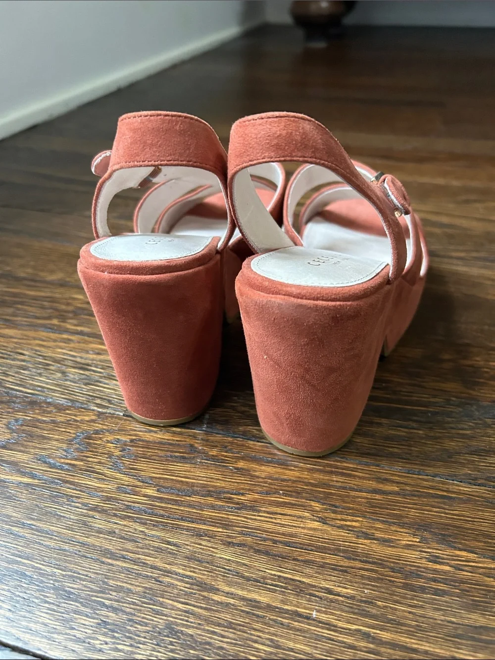 Suede Slingback Platform Sandals in Rust. 9